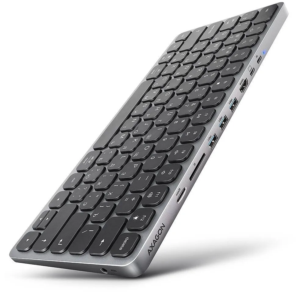 Hub USB AXAGON Tastatura Axagon HMC-KB, QWERTY, USB, iluminare LED, curbata, Aluminium, 296x128x11mm