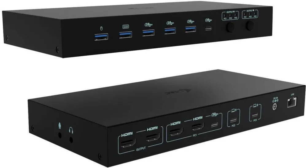 Hub USB I-TEC Statie de andocare i-Tec USB-C KVM PRO, trei gazde, dual video, negru