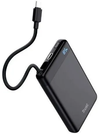 TRUST Power bank 10.000 mAh, Trust, cablu USB-C 20W, dual port, ultracompact, negru