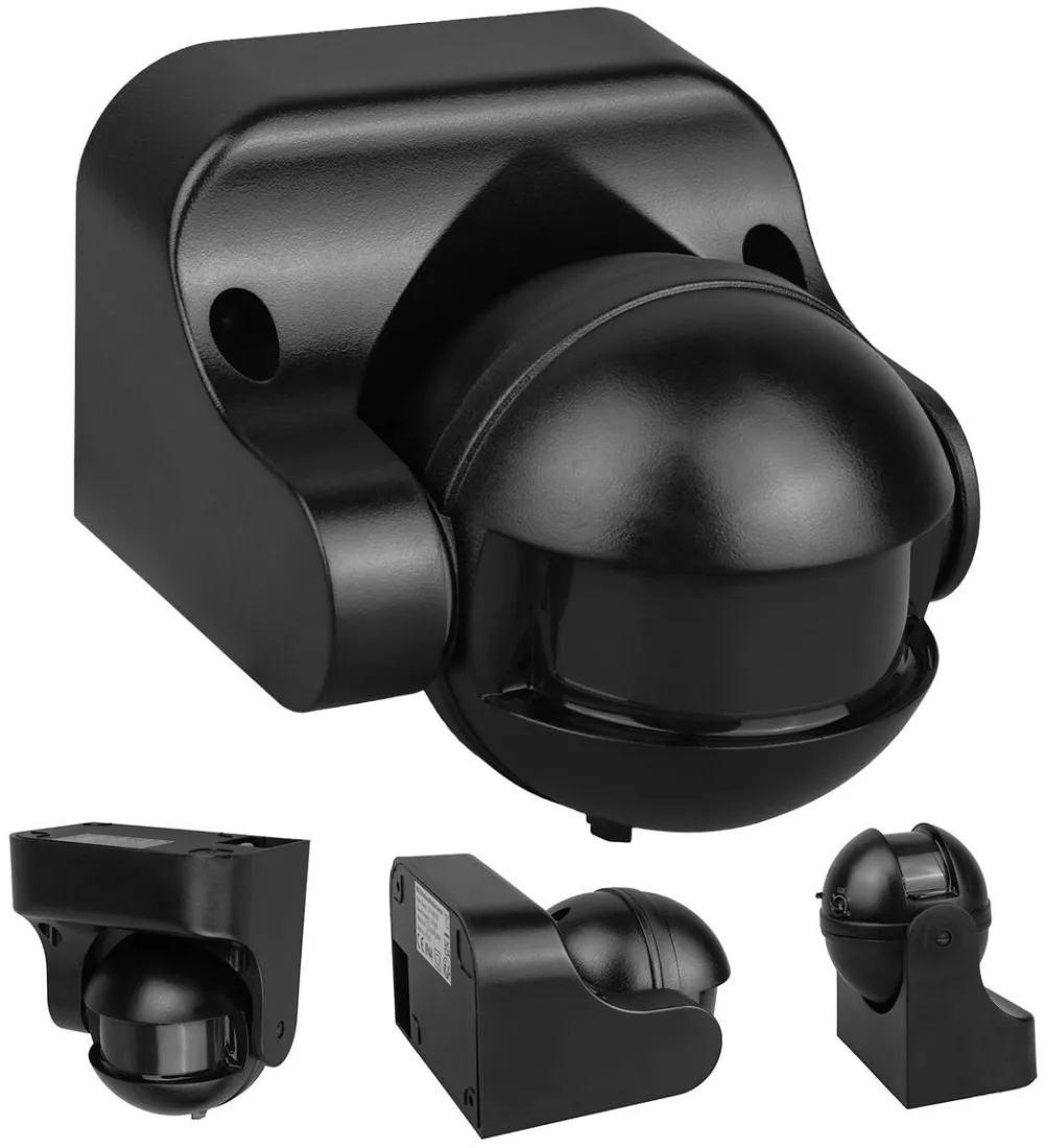 MACLEAN Senzor de miscare Maclean PIR, infrarosu, IP44, negru cu capac negru, raza de actiune 12 m, sarcina maxima 300/1200 W, MCE358 B/B