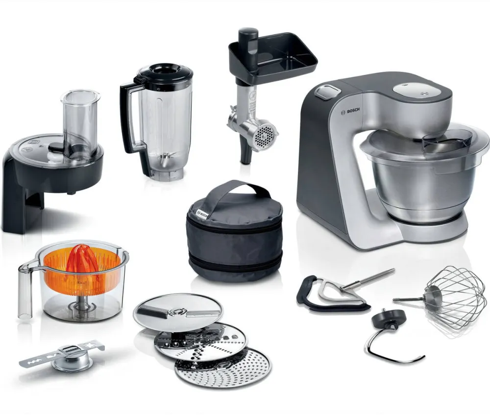 BOSCH Robot de bucatarie Bosch MUM5935B, 1000 W, 7 viteze, bol 3.9 l, blender, masina de tocat, Mixare planetara 3D, Argintiu/Negru