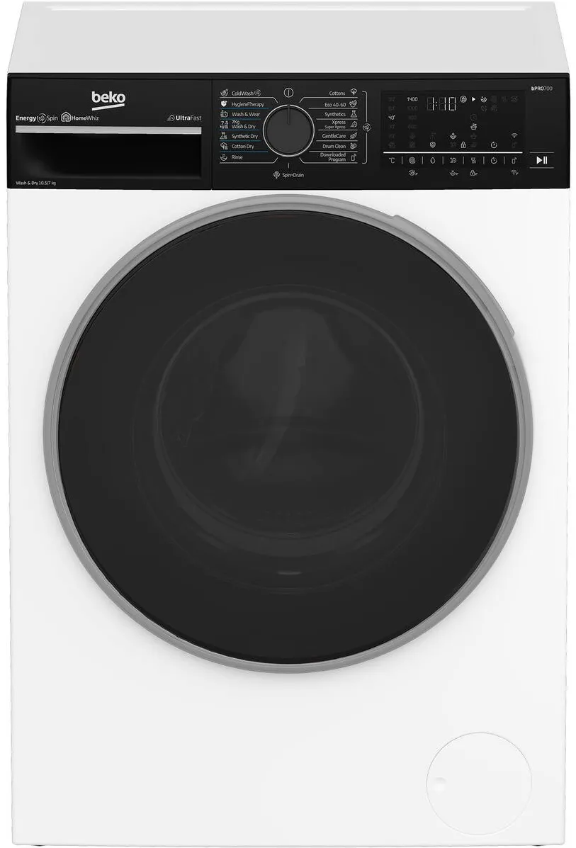 BEKO Masina de spalat rufe cu uscator Beko B7DFT6105447WBPBES, Clasa D, SteamCure, 10.5/7 kg, 1400rpm, HomeWhiz, Alb