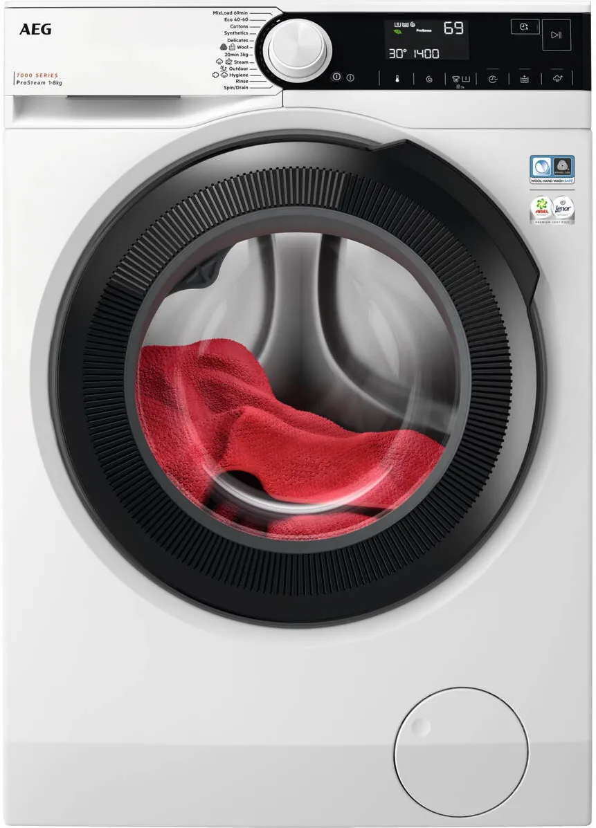 AEG Masina de spalat rufe AEG LFR73844BE, 8 kg, 1400 RPM, Clasa A, ProSense, ProSteam, Motor EcoInverter cu magnet permanent, Alb