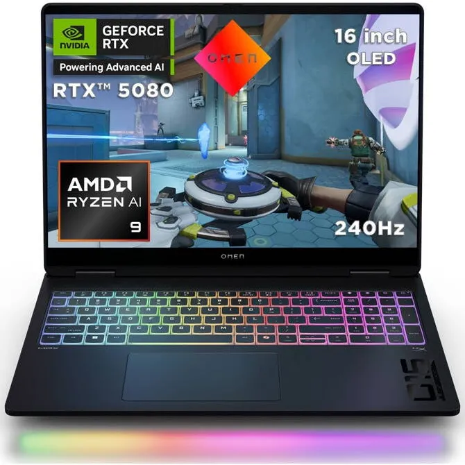 Laptop HP Laptop Gaming HP OMEN MAX 16-ak0000nn cu procesor AMD Ryzen™ AI 9 HX 375 pana la 5.1GHz, 16", WQXGA, IPS, 32GB DDR5 RAM, 1TB SSD, NVIDIA® GeForce RTX™ 5080 16GB GDDR7, Free DOS, Shadow black