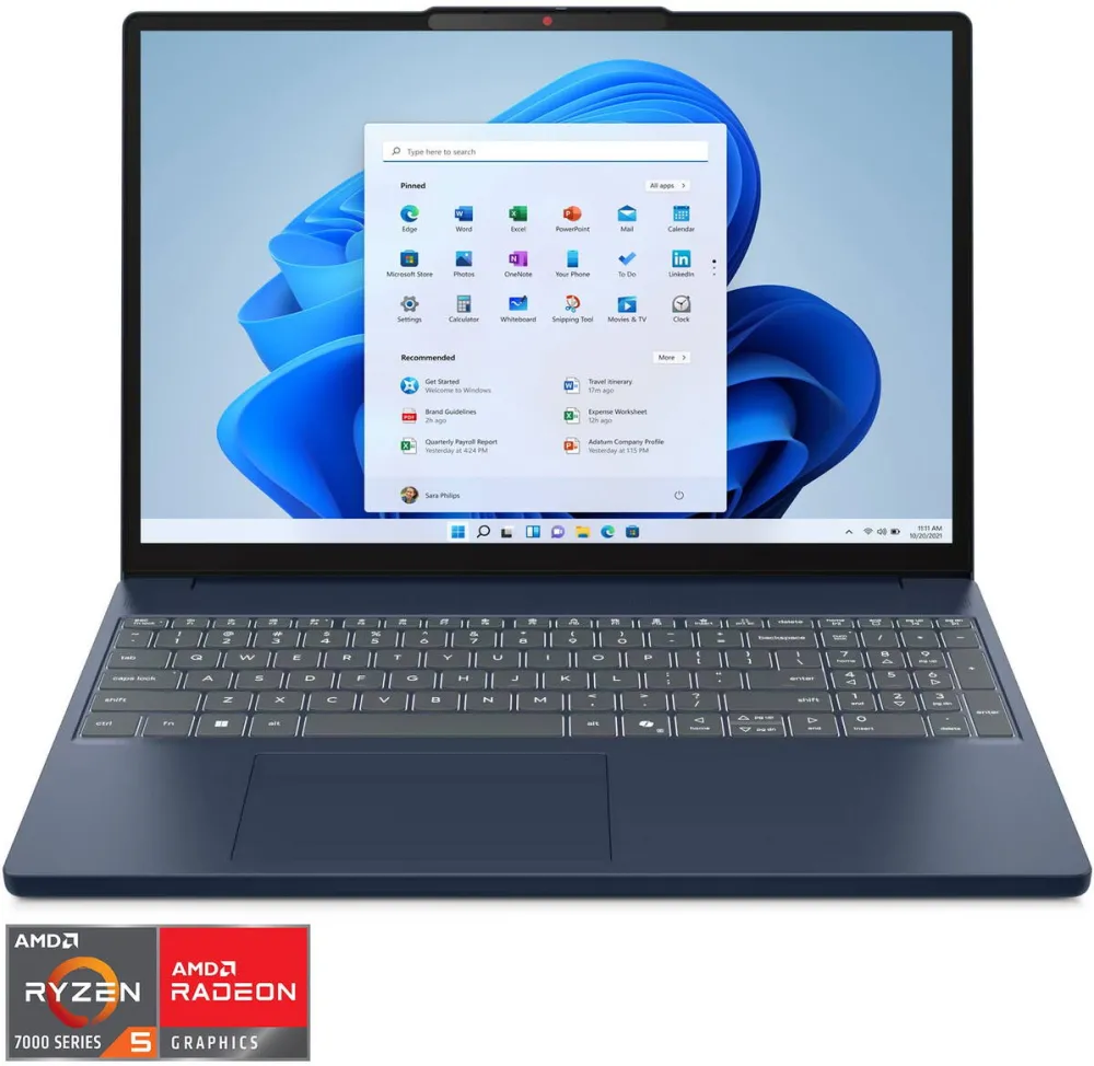 Laptop Lenovo Laptop Lenovo IdeaPad Slim 3 15ARP10 cu procesor AMD Ryzen™ 5 7535HS pana la 4.55GHz, 15.3" WUXGA, IPS, 16GB DDR5 RAM, 512GB SSD, AMD Radeon™ 660M Graphics, Windows® 11 Home, Cosmic Blue, Aluminiu