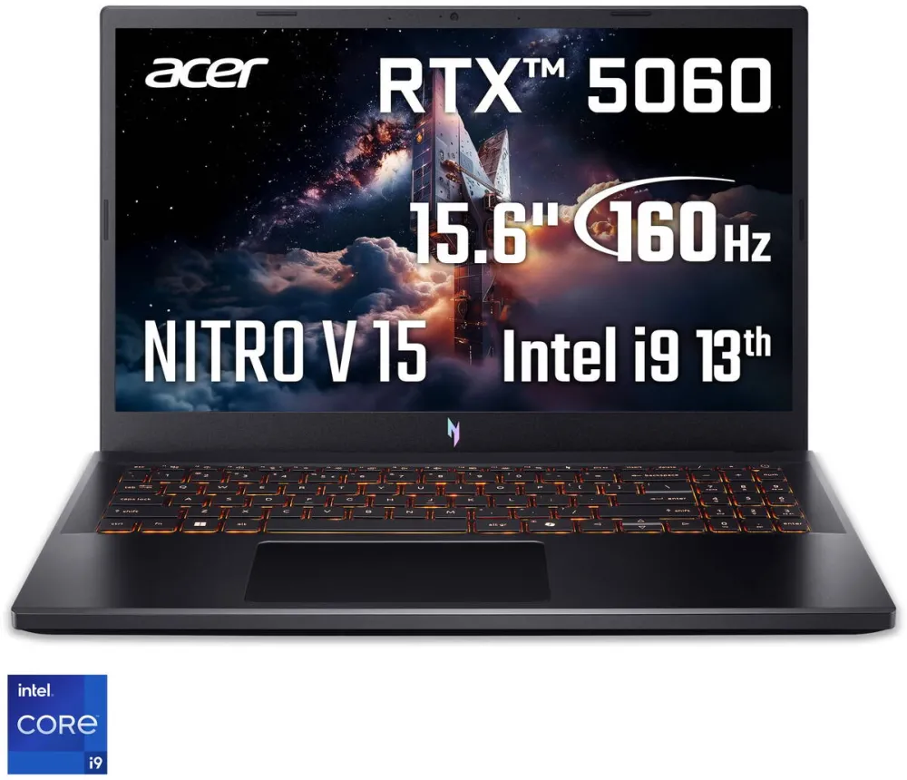 Laptop Acer Laptop Gaming Acer Nitro V15 ANV15-52-95UT cu procesor Intel® Core™ i9-13900H pana la 5.40 GHz, 15.6" FullHD, IPS, 165Hz, 16GB DDR4 RAM, 512GB SSD, NVIDIA® GeForce RTX™ 5060 8GB GDDR7, No OS, Obsidian Black