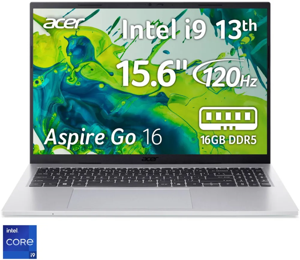 Laptop Acer Laptop Acer Aspire Go 16 cu procesor Intel® Core™ i9-13900H pana la 5.4 GHz, 16", WUXGA IPS, 120Hz, 16GB DDR5, 512GB SSD, Intel® Iris® Xe Graphics, No OS, Pure Silver