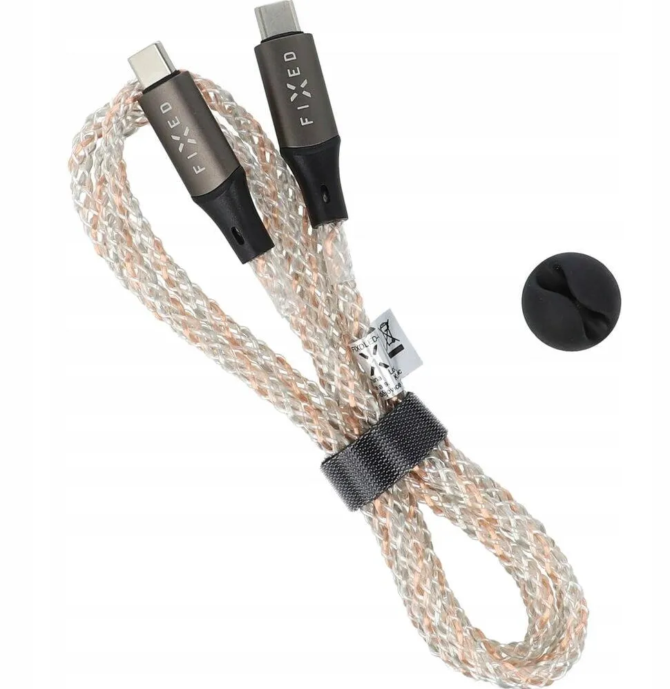 Fixed Cablu de incarcare cu suport PD, Fixed, USB-C -USB-C, 60W, Iluminat RGB, 2 m, Transparent