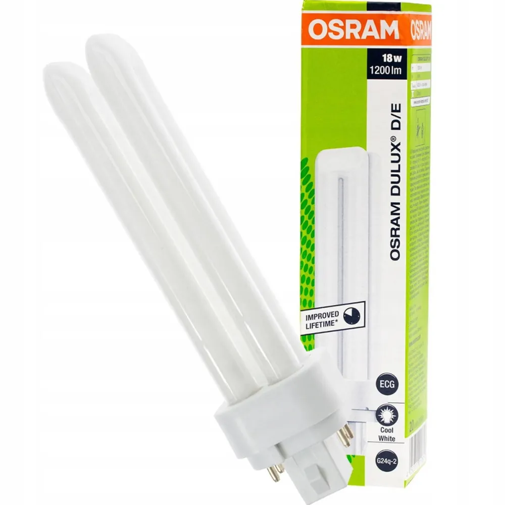 Osram Bec economic Dulux D/E, Osram, Sticla, G24Q-2, 18 W, 4000K, 4 pini, Autonomie 20000 ore, Lumina neutra, Alb