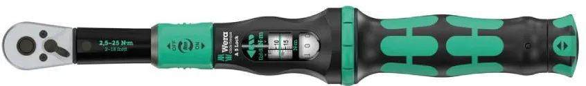 WERA Cheie dinamometrica reglabila cu clichet reversibil Wera Click-Torque Lock A 5 actionare in sensul acelor de ceasornic 1/4" patrata 2.5 - 25 Nm