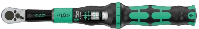 WERA Cheie dinamometrica reglabila cu clichet reversibil Wera Click-Torque Lock A 6 actionare in sensul acelor de ceasornic 1/4" hexagonala 2.5 - 25 Nm
