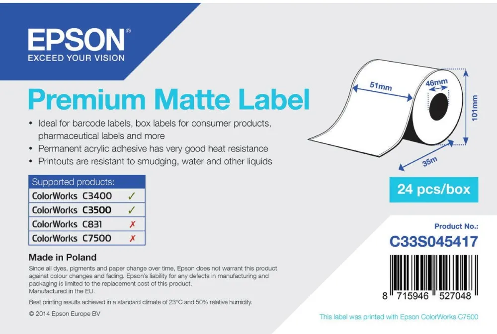 Banda etichete Epson Hartie casa de marcat, EPSON, C33S045417, 51 mm x 35 m