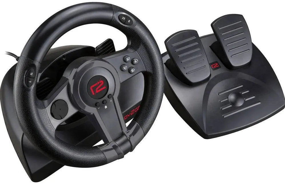 Volan ready2gaming Volan si pedale ready2gaming NSW pentru Nintendo Switch, 2 pedale, 12 butoane, Rotire 180° Negru