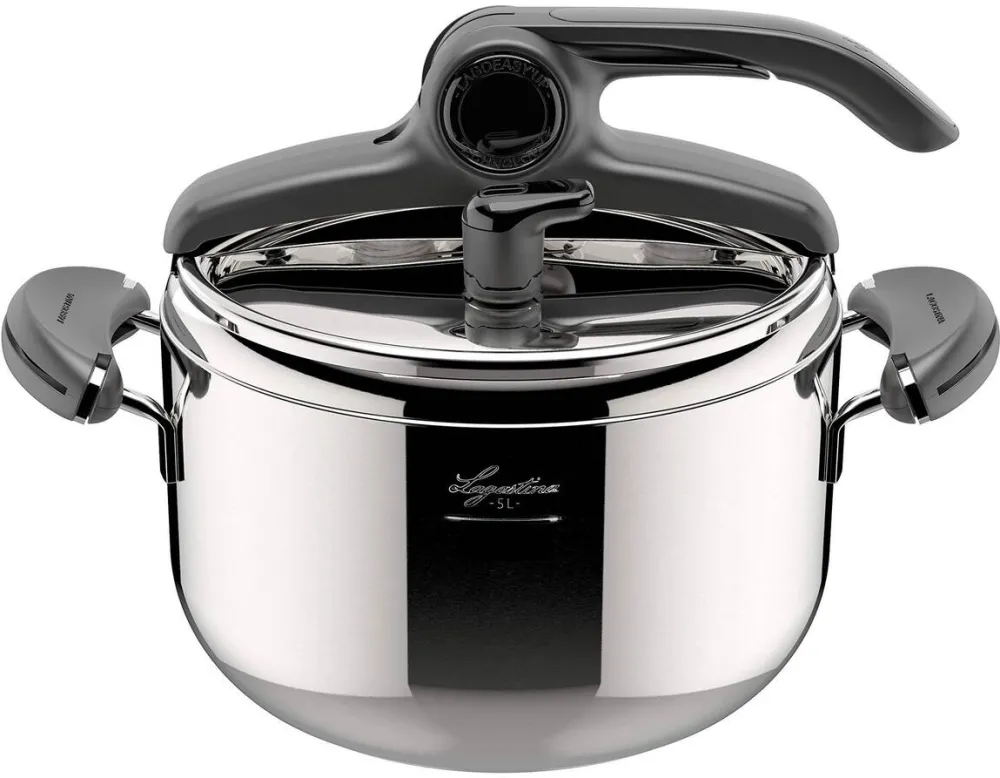 Lagostina Mia Lagoeasy'UP 5 l oala sub presiune din otel inoxidabil 18/10, Ø 22 cm, oala sub presiune pentru inductie si gaz, deschidere simplificata a capacului, cu baza Irradial Plus 3 straturi, lavabila masina de spalat vase