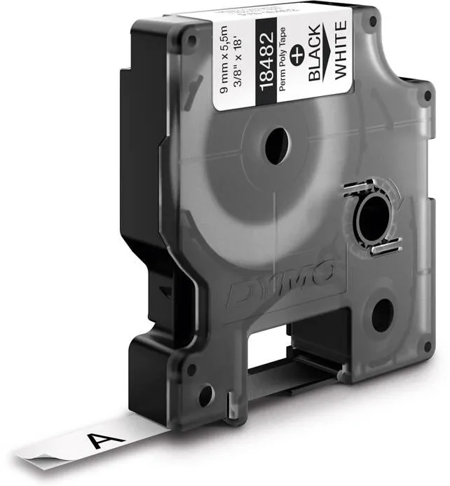 Dymo Etichete DYMO 18482 ID1, poliester permanent, 9mm x 5.5m, negru/alb