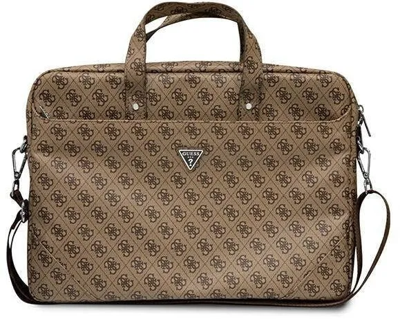 Guess Geanta Guess Saffiano 4G Triangle Logo compatibila cu laptop 16 inch Brown
