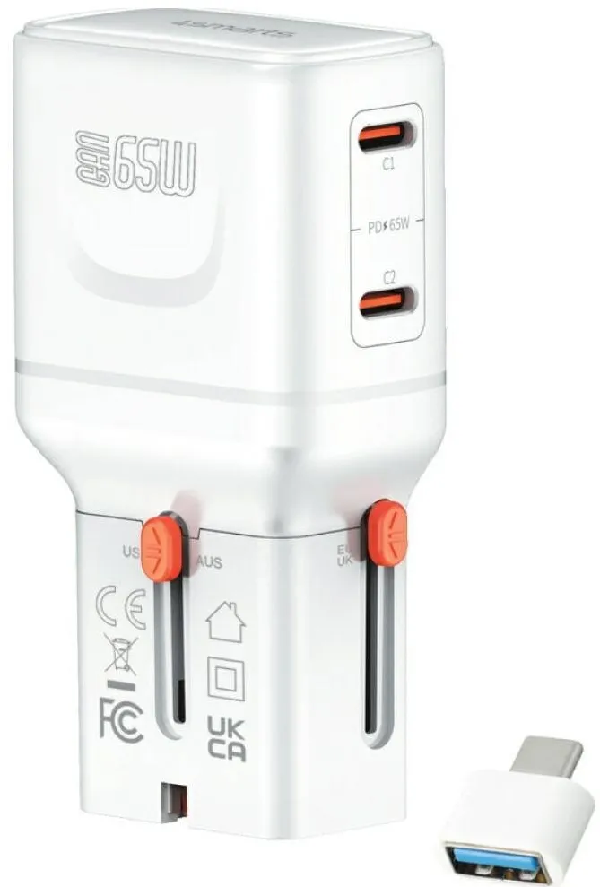 4smarts Adaptor retea 4smarts World Travel Adapter Nomad Pocket, 2x USB-C, 65W, Alb