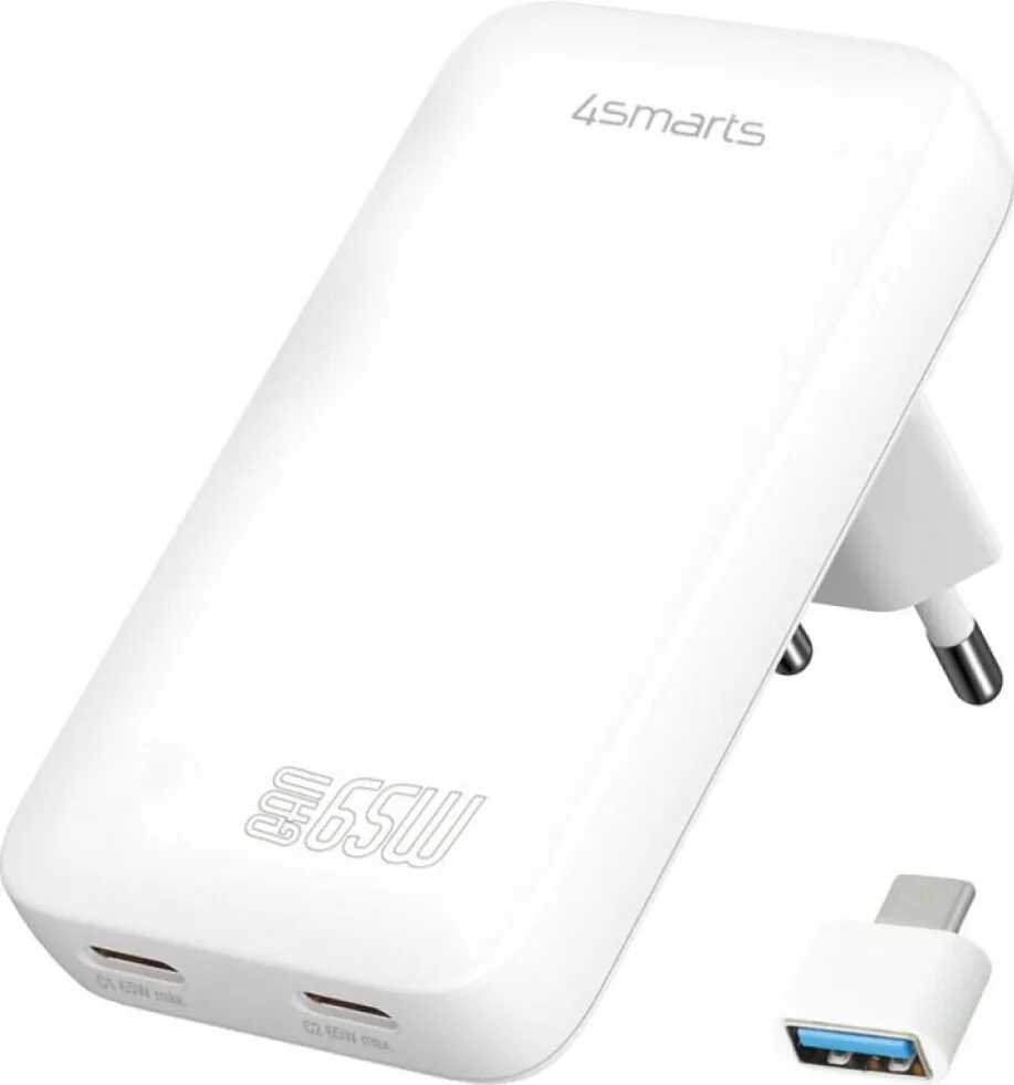 4smarts Incarcator de retea, Slim Dual, 65W, 2xUSB-C, Alb