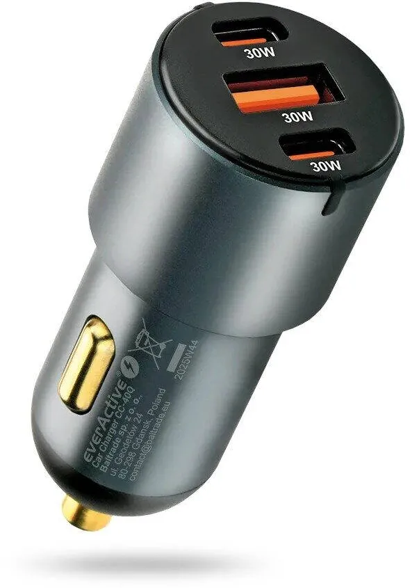 everActive Incarcator auto EverActive CC-40Q, 1x USB, 2x USB-C PD 60W, negru