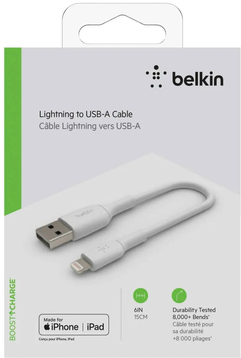 BELKIN Cablu Date Lightning Cable 15cm, PVC, white, mfi cert.