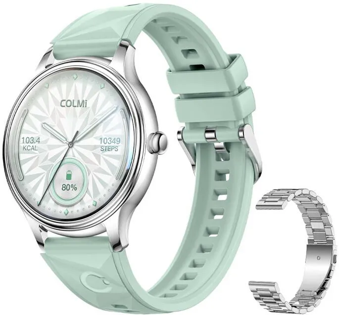 Smartwatch Colmi Smart L28 (Silver-verde + silver steel strap)