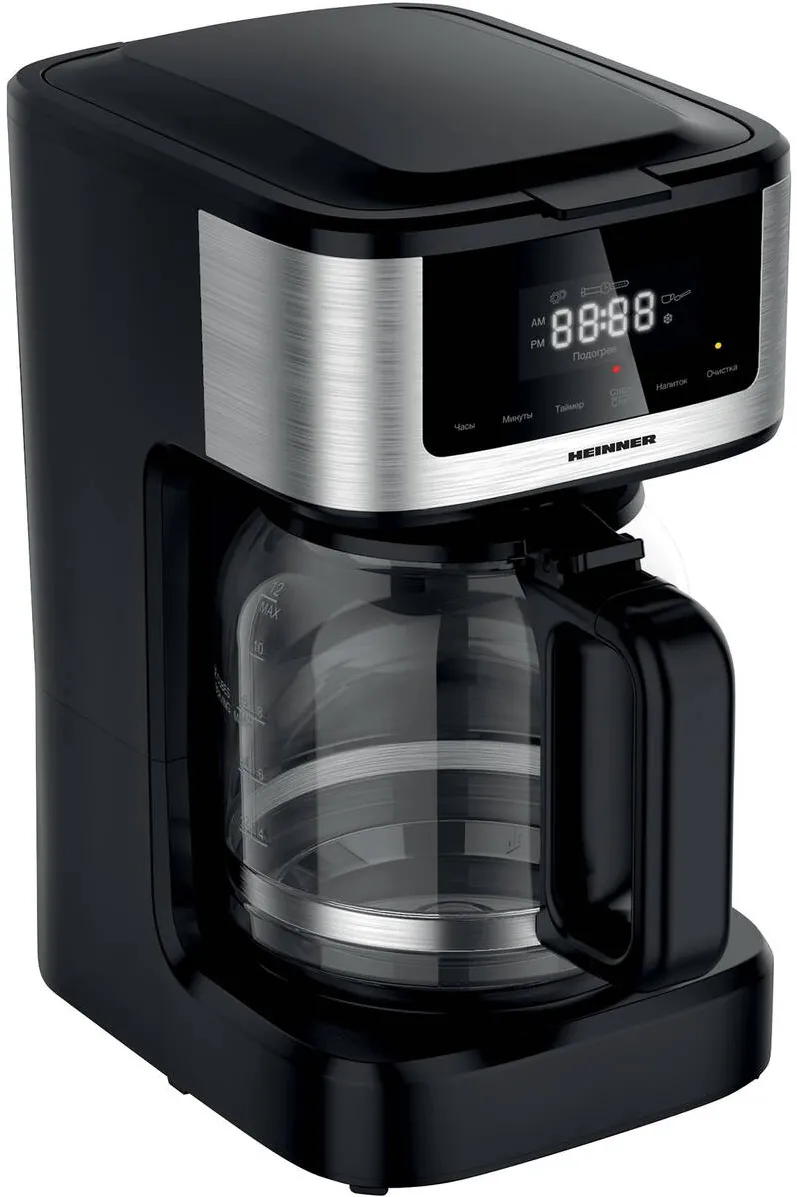 Cafetiera HEINNER digitala HCM-DD900BKSS , 900w, 1.8l capacitate, display digital cu control touch, tarie cafea ajustabila, Negru cu insertii inox