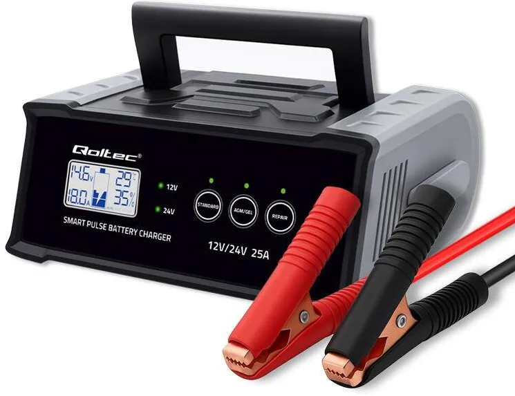 QOLTEC Redresor auto Qoltec 12V 24V 25A, functie de reparare, LCD