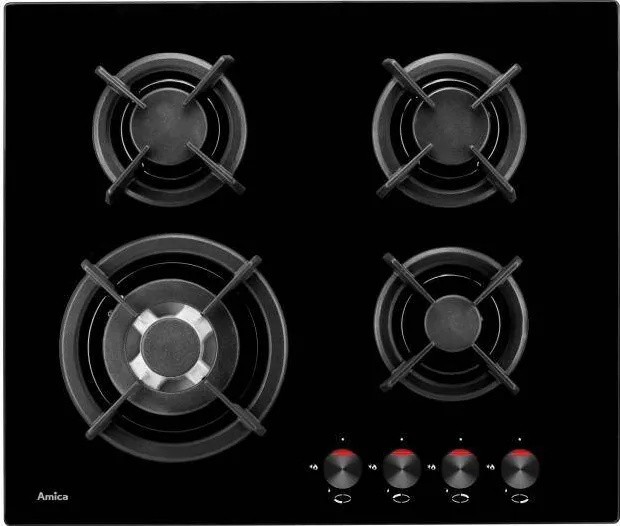 Plita Amica incorporabila pe gaz PG6411SR,  7.4 kW, 4 zone pentru gatit, 60 cm, negru