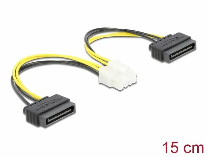 DELOCK Cablu de alimentare 2 x 15 pini SATA tata la 8 pini EPS tata, 15 cm