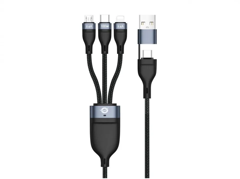 Accesoriu Retea CONCEPTRONIC Cablu de incarcare rapida 3-in-1 Conceptronic ETTA06B15, USB-C/USB-A/microUSB/Lightning, 1,5m, Negru