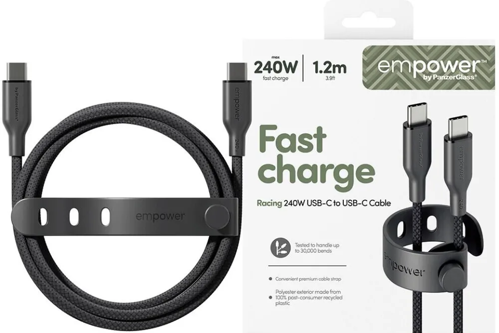 Accesoriu Retea PanzerGlass Cablu de date empower by PanzerGlass, Racing, USB-C la USB-C, 240W, USB 2.0, 1,2m, Space Black