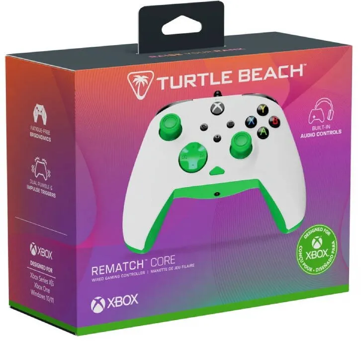 Gamepad Turtle Beach Controller gaming Turtle Beach Rematch Core alb/verde, ergonomie, USB-C, pentru Xbox si PC