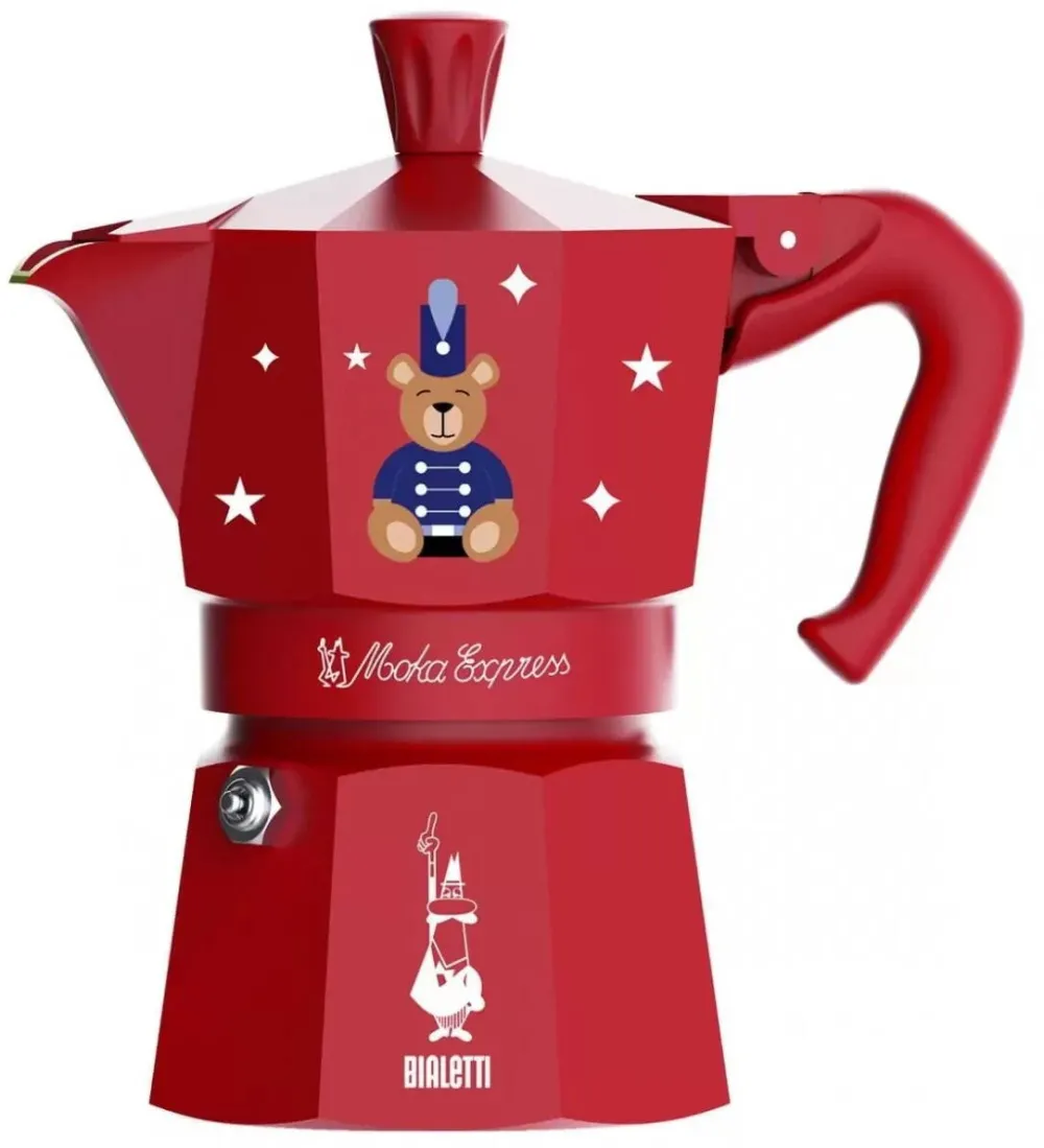BIALETTI Cafetera Bialetti Moka Express 3tz 150 ml, aluminiu, rosu, Joyful Christmas