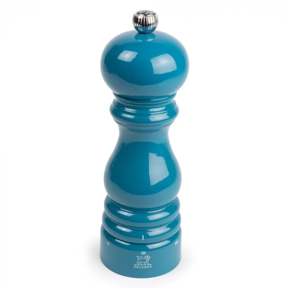Peugeot Rasnita manuala pentru piper 18 cm, Peugeot Paris-rama, albastru Pacific, mecanism u'Select, din lemn de fag