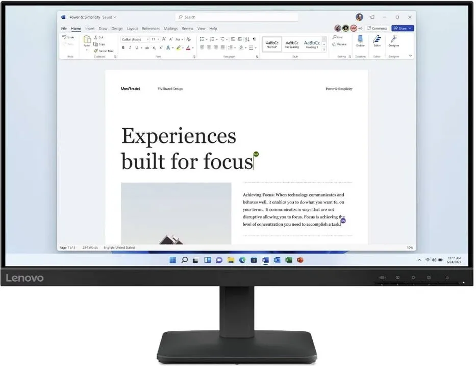 Monitor Lenovo Monitor IPS LED Lenovo 23.8" L24-41, Full HD 1920 x 1080, VGA, HDMI, 100 Hz, 4 ms Negru