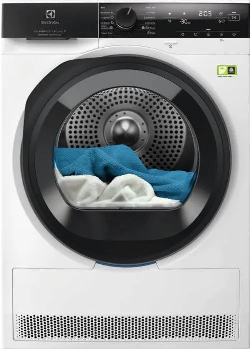 ELECTROLUX Uscator de rufe EW9D4854KE PerfectCare900 Ecoline, pompa de caldura, 8 kg, A, Wi-Fi, refrigerant ecologic R290 (GWP 3), motor Inverter, senzori 3DSense+Delicate Care+ SmartSelect,usa reversibila, certificare Woolmarkgreen, Alb