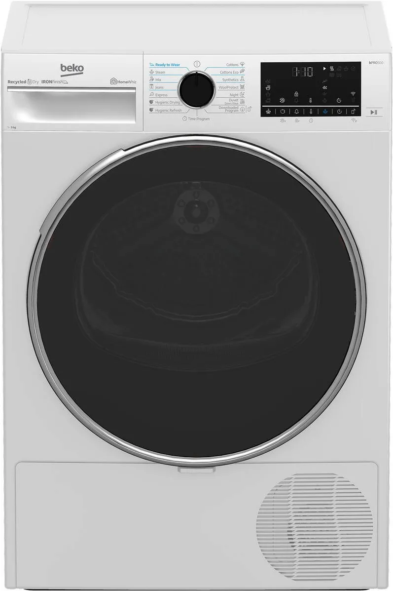 BEKO Uscator de rufe B5T69233WEU, 9 kg, 15 programe, HomeWhiz, Steam Refresh, pompa de caldura, clasa C, Alb
