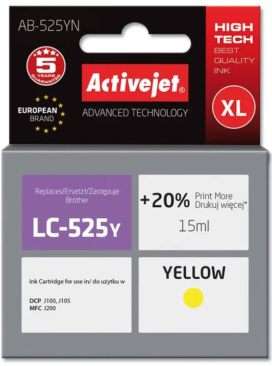 Cartus Imprimanta ACTIVEJET COMPATIBIL AB-525YN for Brother printer; Brother LC525Y replacement; Supreme; 15 ml; yellow