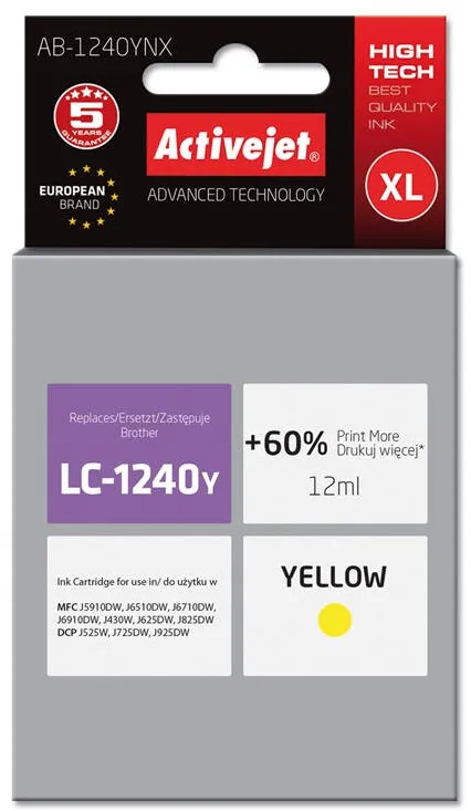 Cartus Imprimanta ACTIVEJET COMPATIBIL AB-1240YNX for Brother printer; Brother LC1220Bk/LC1240Bk replacement; Supreme; 12 ml; yellow