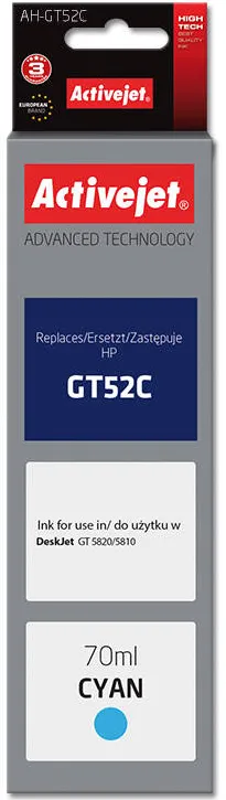 Cartus Imprimanta ACTIVEJET Compatibil AH-GT52C for HP printer; HP GT-52C M0H54AE replacement; Supreme; 70 ml; cyan