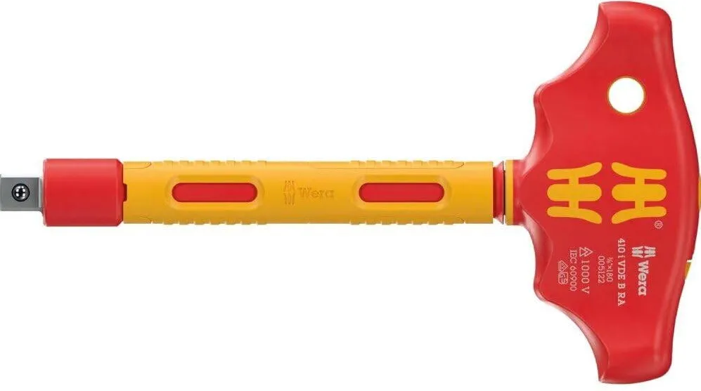 WERA 05005122001 410 i VDE B RA Surubelnita adaptor cu maner in T izolat VDE cu functie de clichet pentru chei tubulare de 3/8", 3/8" x 130 mm