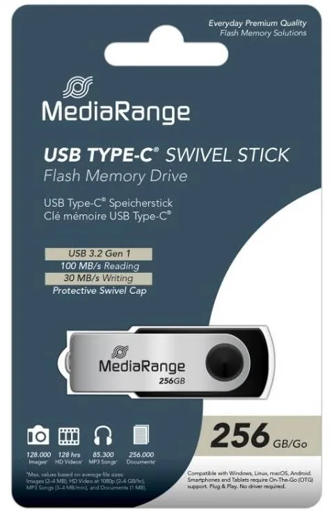 Memorie USB MediaRange Memorie USB, MediaRange, 256GB, Type-C, USB 3.2 Gen1