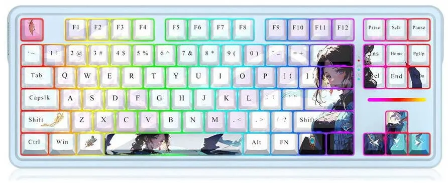 Tastatura Redragon Tastatura gaming mecanica Bluetooth/cu fir Redragon Antonium Pro Anime, Iluminare RGB, switch-uri liniare Redragon Lion L, Anime print, Bluemarin