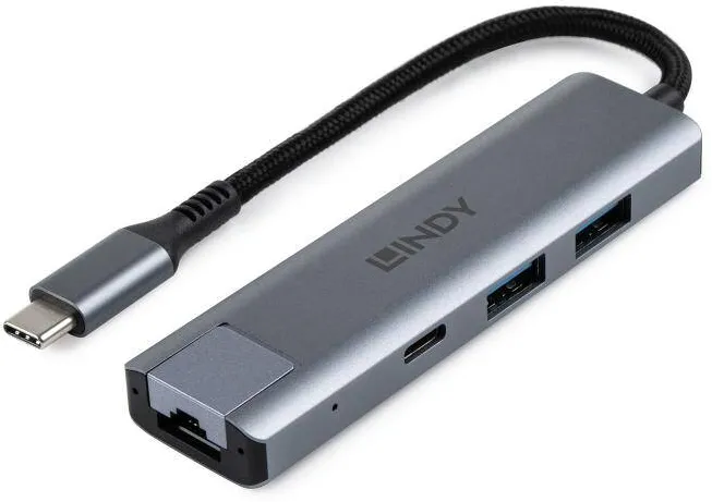 Hub USB Lindy USB3.2 Gigabit Ethernet, Gri