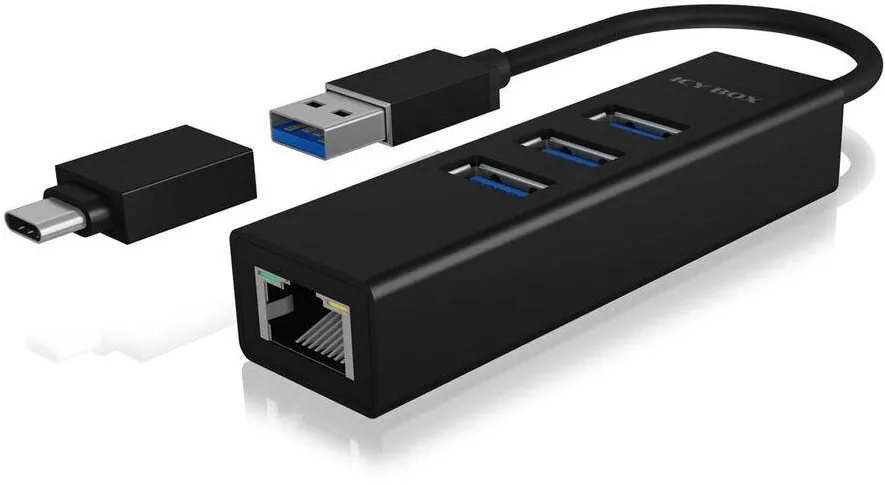 Hub USB Icy Box 4-Port IB-HUB1419-LAN USB 3.0 & LAN Adapter
