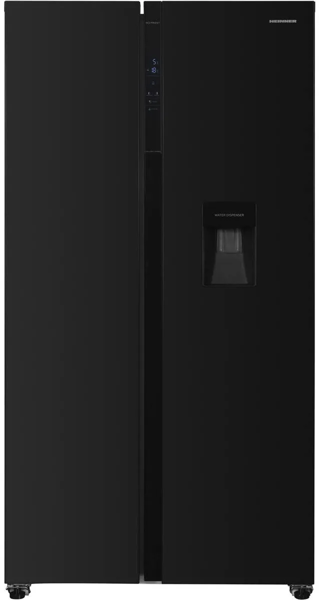 HEINNER Side by Side Heinner HSBS-H439NFBKWDE++, 439 l, No Frost, Clasa E, Display, Dozator de apa, Functie smart, Functie congelare si racire rapida, H 177, Negru