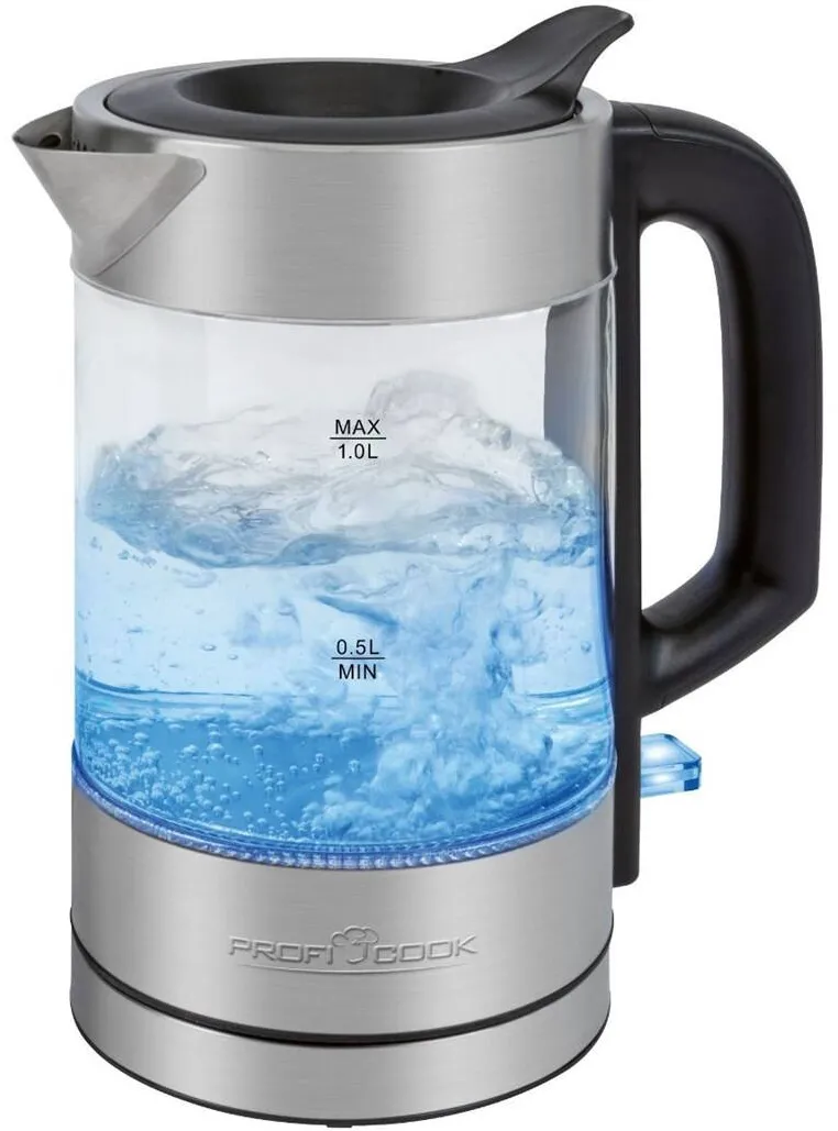 ProfiCook PC-WKS 1229 G electric kettle 1 L 1600 W Stainless steel, Transparent