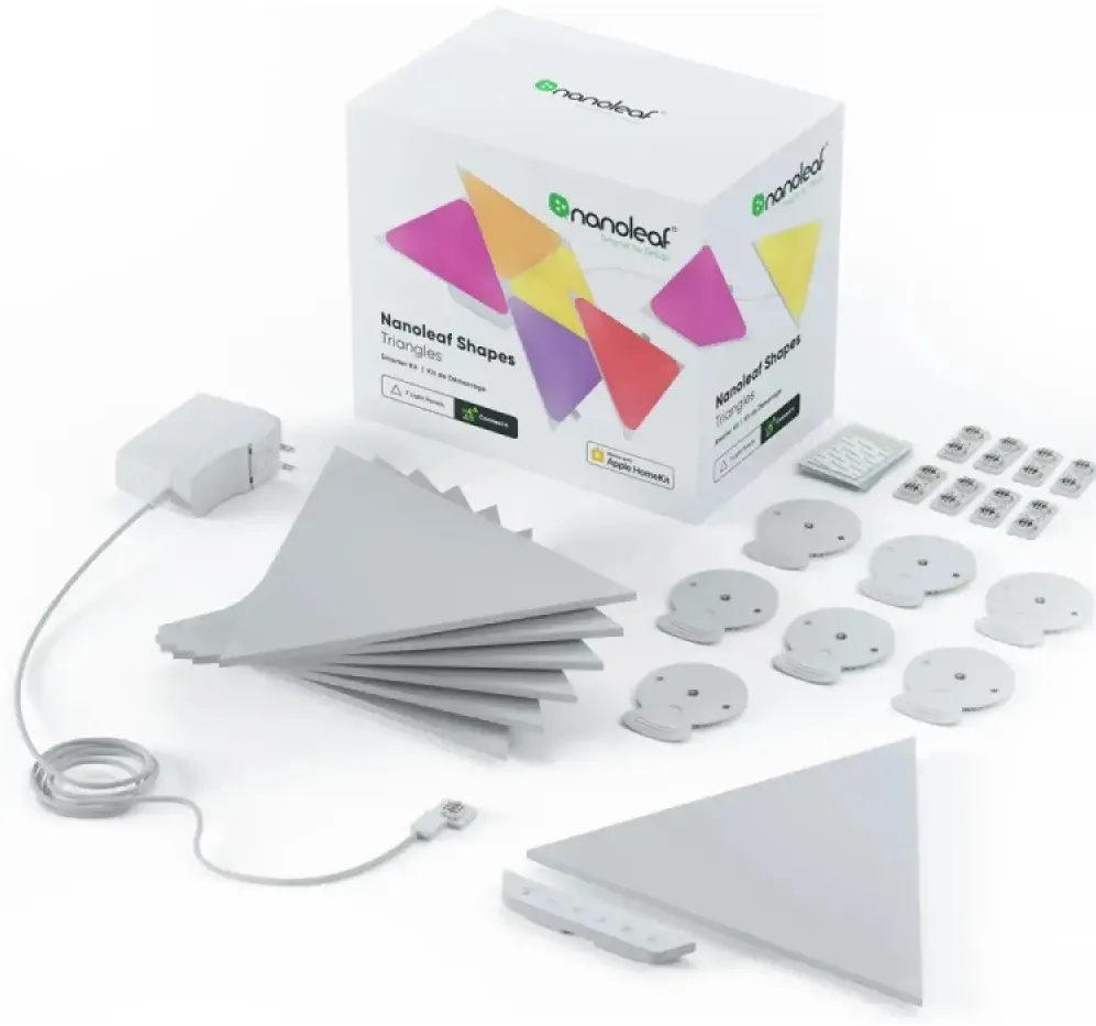 Nanoleaf Starter Kit Shapes Triangles, Wi-Fi, LED, RGB compatibil Apple HomeKit, Google Assistant, 9 panouri