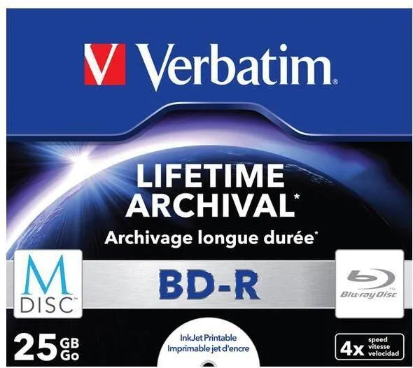 VERBATIM BluRay M-DISC BD-R [ jewel case 5 | 25GB | 4x | Inkjet Printable ]