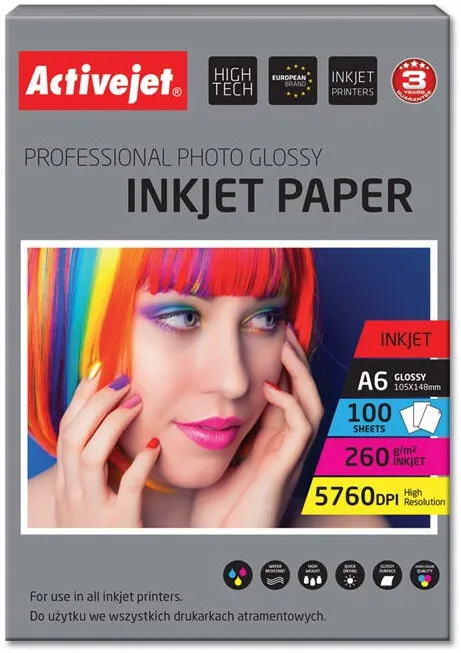 Hartie Foto ACTIVEJET AP6-260GR100 photo paper for ink printers; A6; 100 pcs